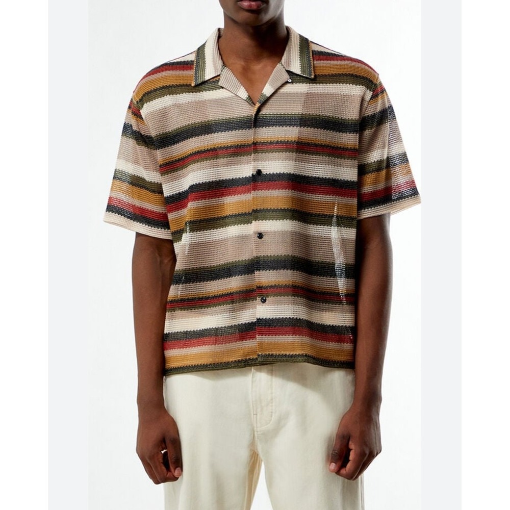 NWT Pacsun Striped Textured Button Camp Shirt Size L Vacation Resort Oversized